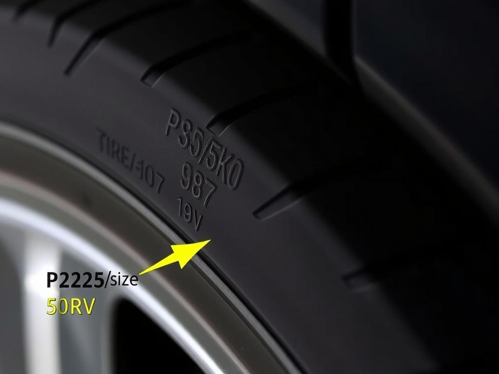 Close up of tire sidewall showing where to find tire size information