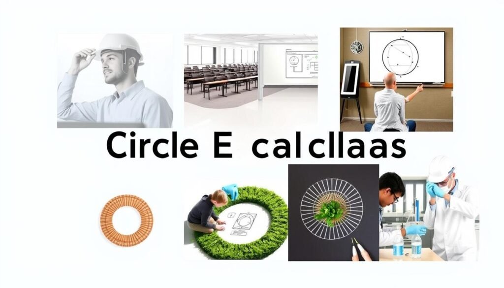 Collage of various real-world applications of circle calculations