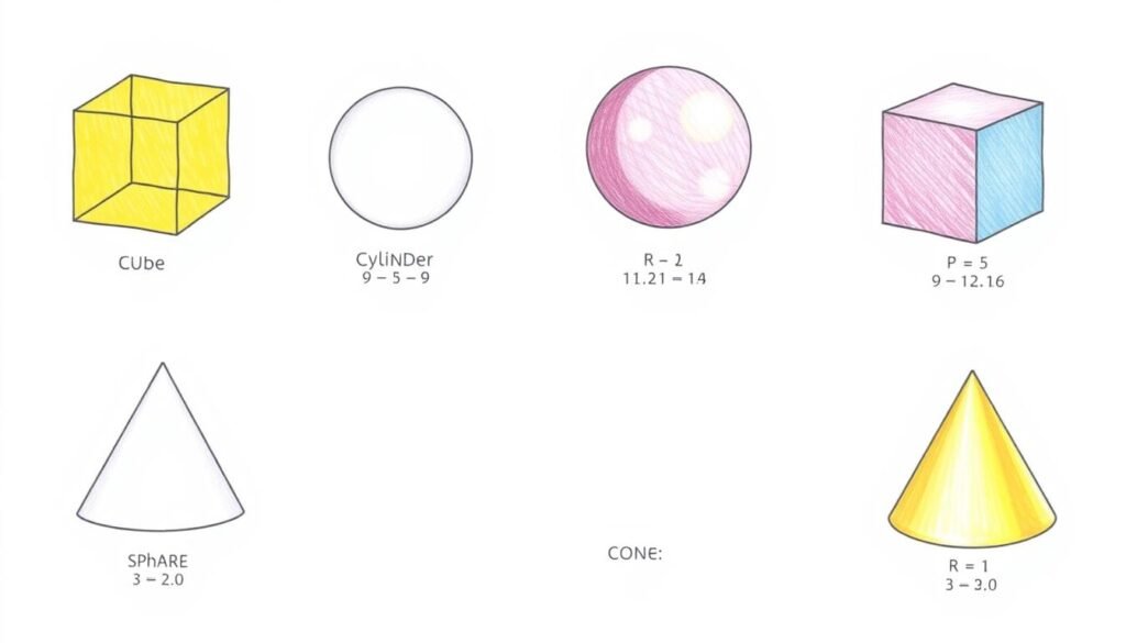 Collection of 3D shapes with surface area formulas