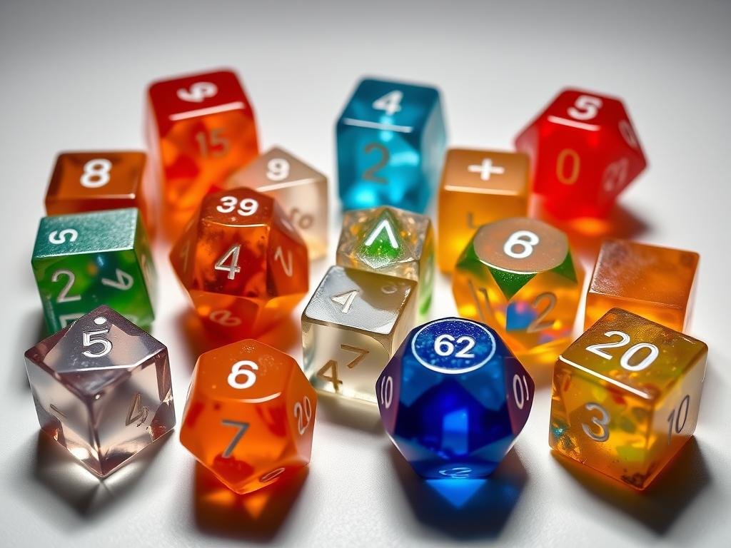 Collection of different polyhedral dice showing their unique shapes and number of faces