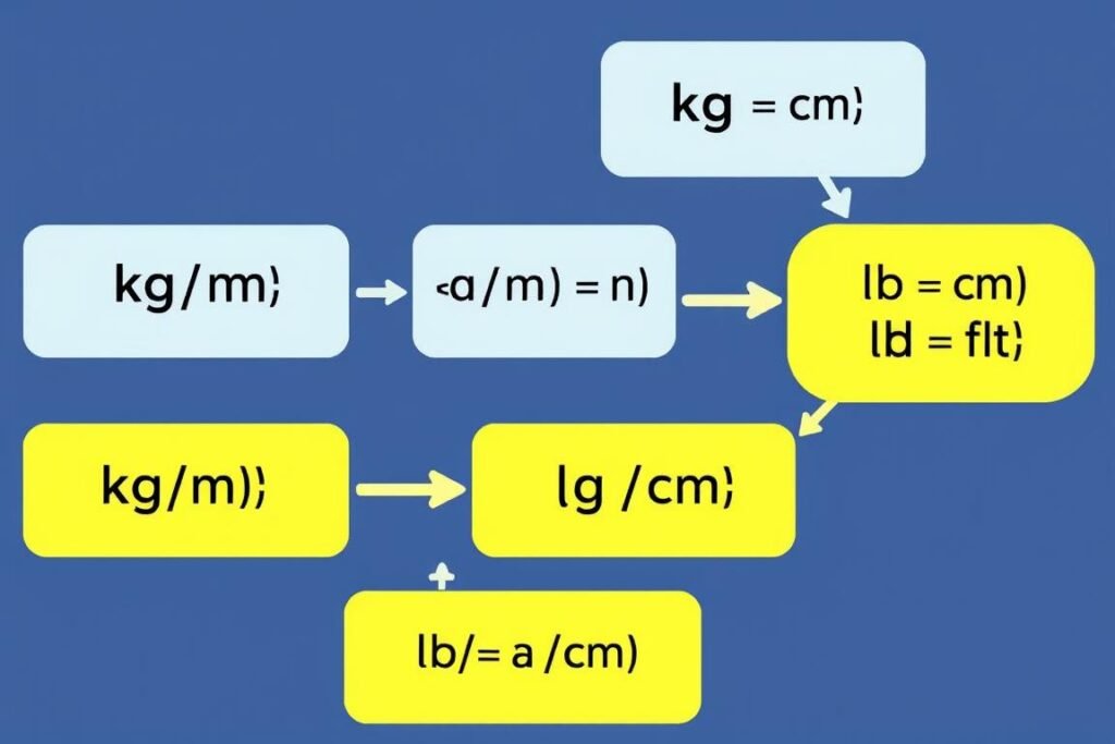Common density units conversion chart showing relationships between different measurement systems