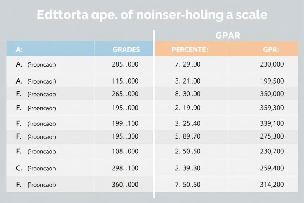 Common grading scales comparison chart showing letter grades and percentages