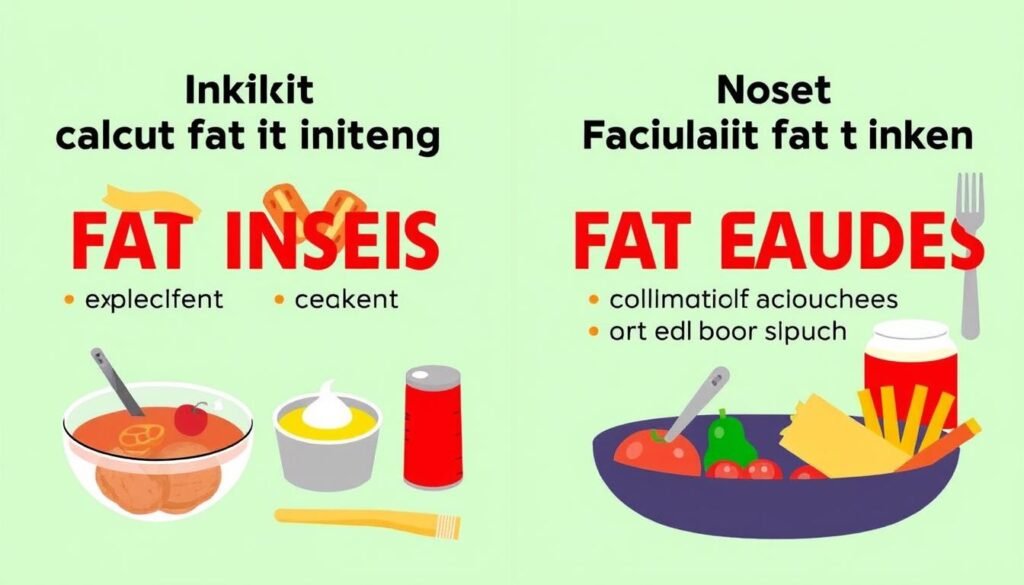 Common mistakes in fat intake calculation illustrated with wrong vs. right approaches