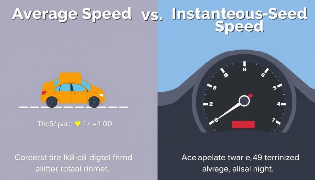 Comparison between average speed and instantaneous speed with visual examples