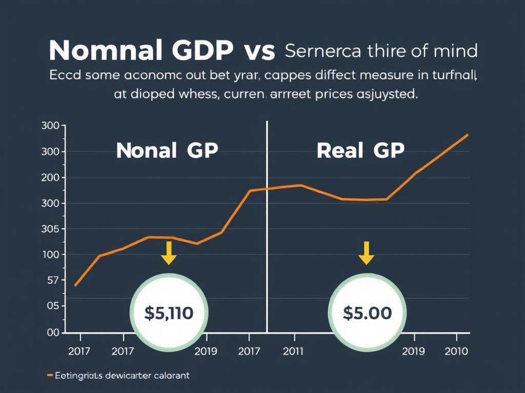 Comparison between nominal GDP and real GDP with inflation adjustment