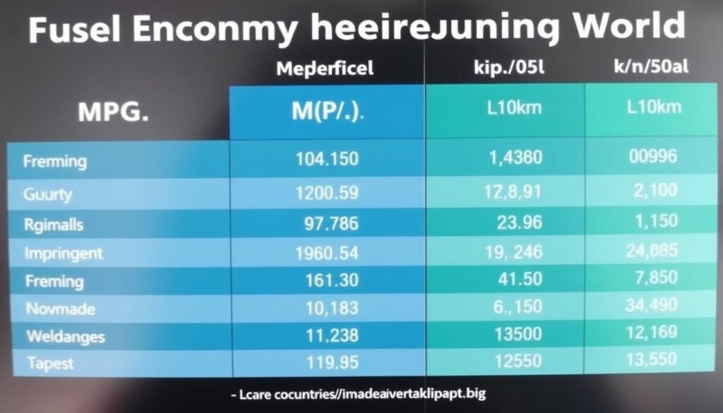 Comparison chart of different fuel economy measurement units worldwide