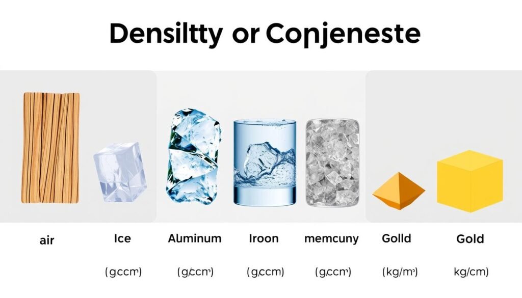 Comparison of densities of common materials from least dense to most dense