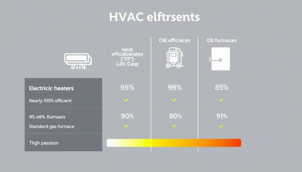 Comparison of different HVAC systems showing efficiency ratings and BTU output