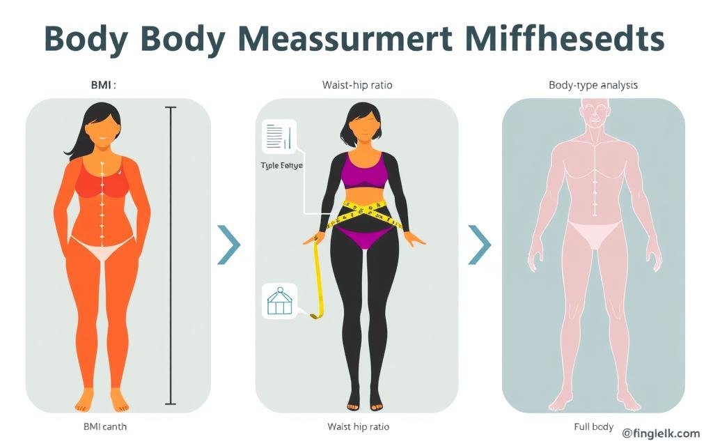 Comparison of different body measurement methods showing BMI waist hip ratio and body type analysis