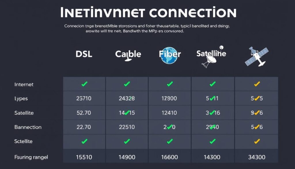 Comparison of different internet connection types and their bandwidth capacities