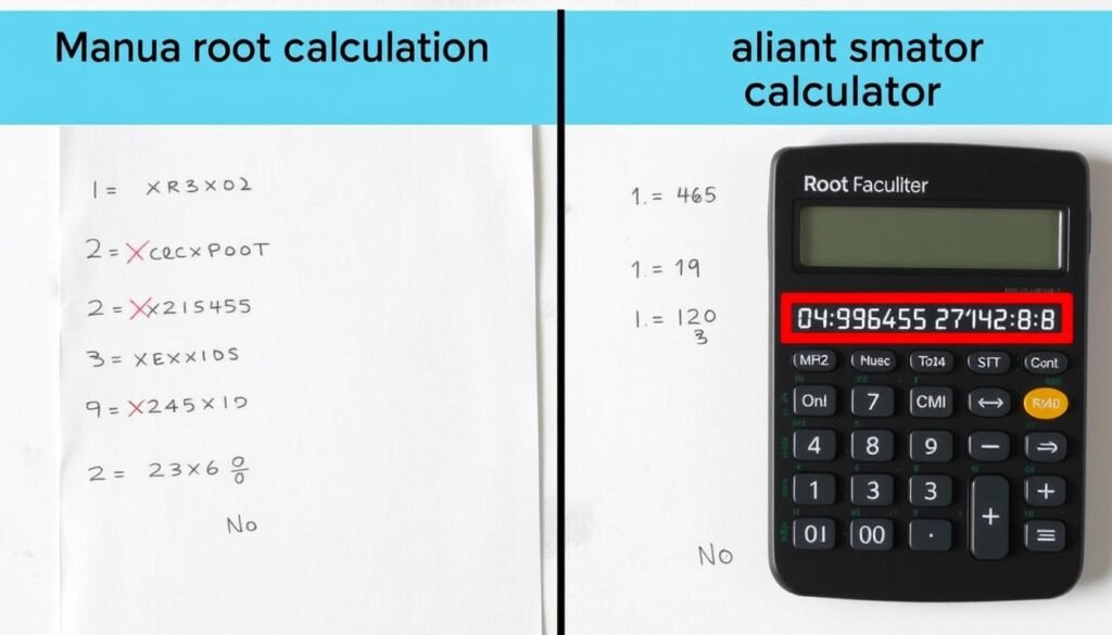 Comparison of manual vs calculator based root calculations