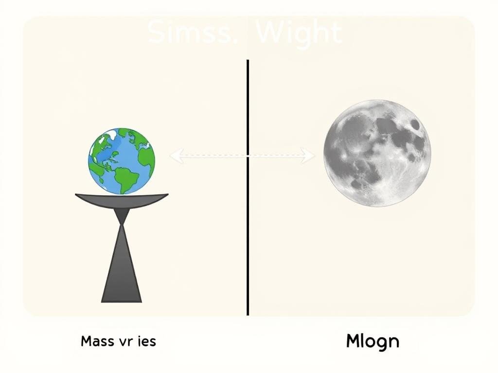 Comparison of mass vs weight showing the same object on Earth and Moon