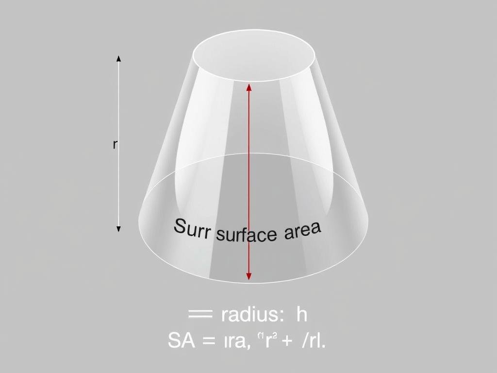 Cone with labeled dimensions showing surface area calculation