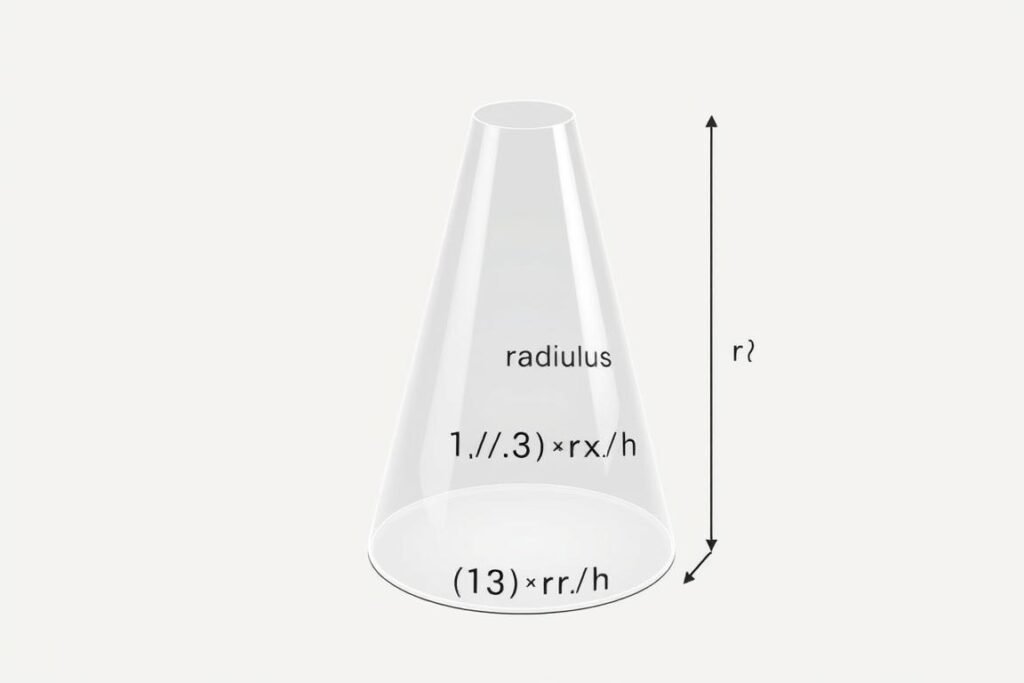 Cone with labeled radius and height for volume calculation