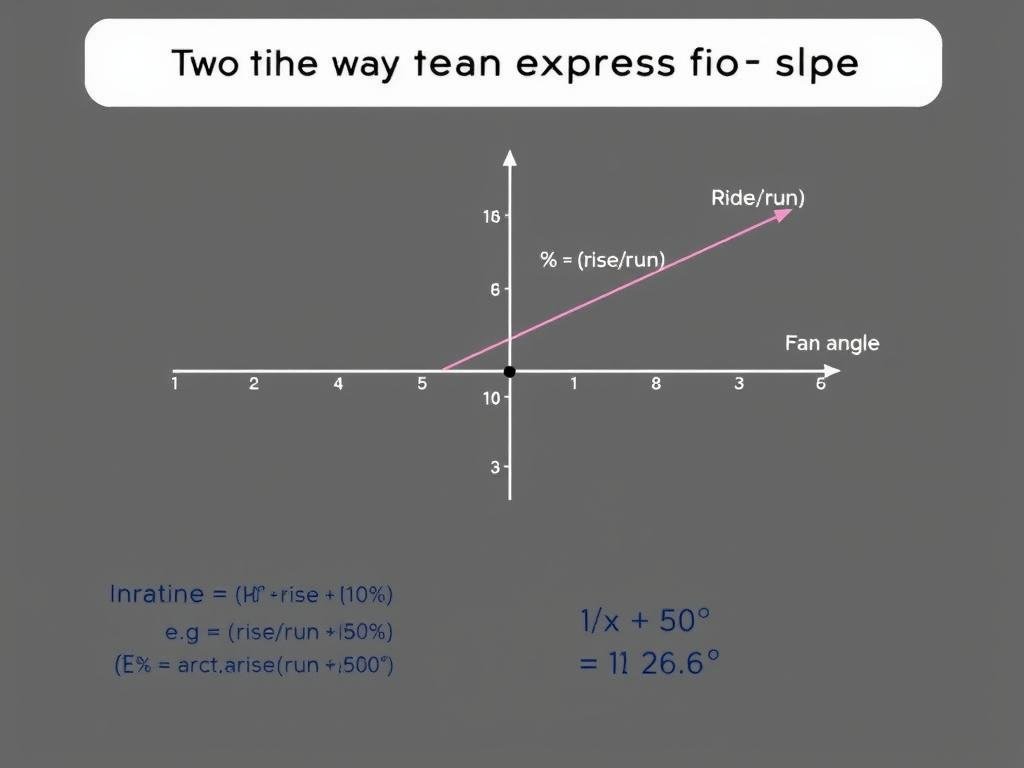 Conversion between slope as ratio percentage and angle with Slope Calculator reference