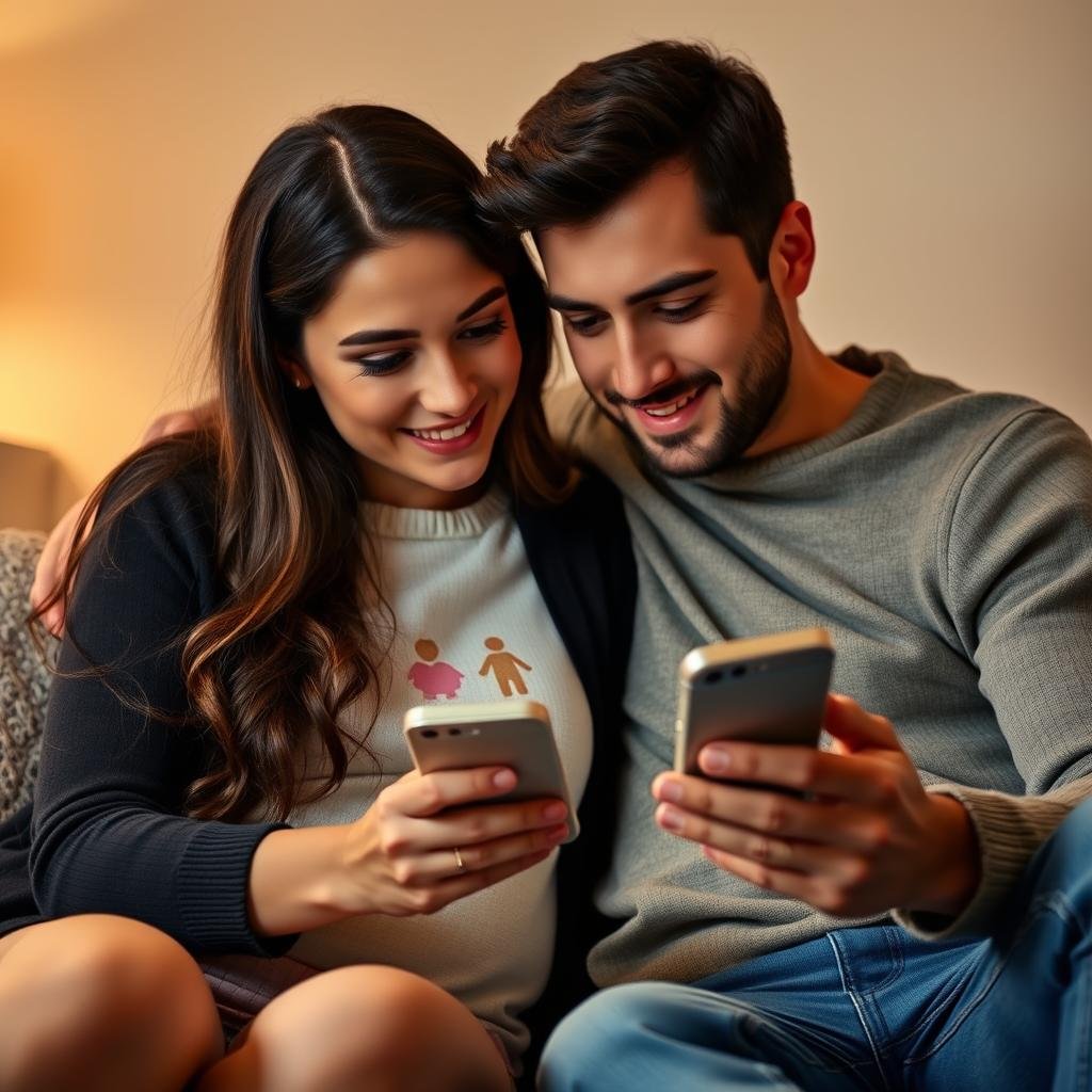 Couple looking at fertility information on a period tracking app