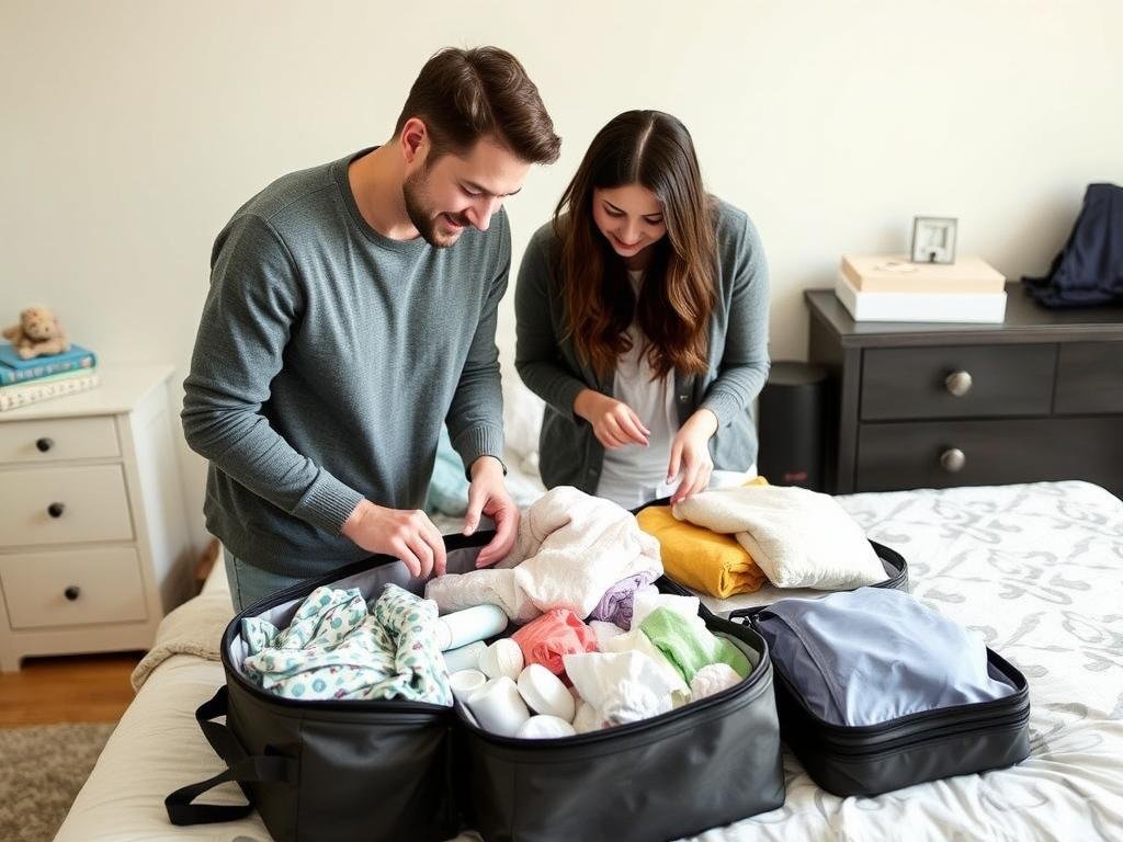Couple packing hospital bag for delivery