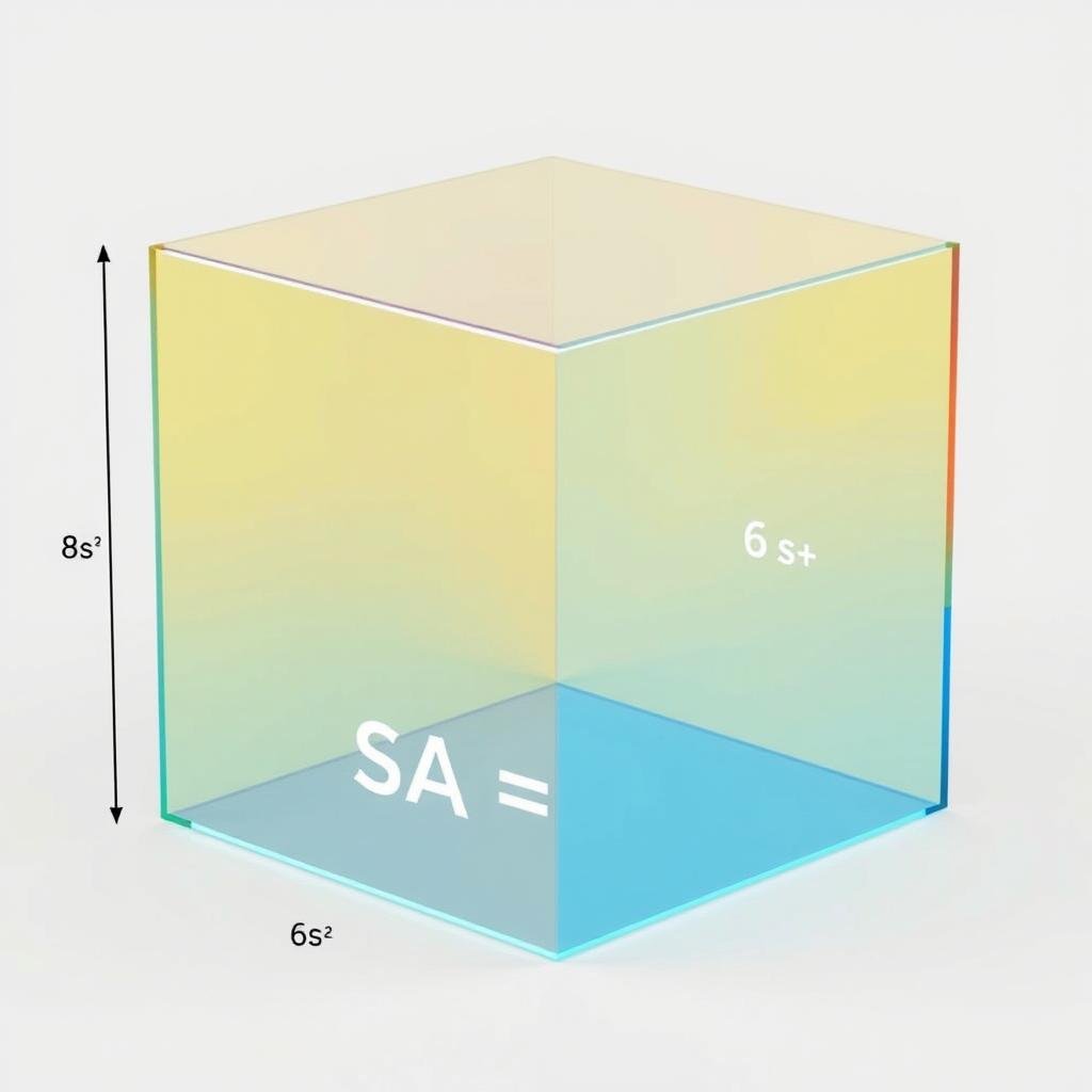 Cube with labeled dimensions showing surface area calculation