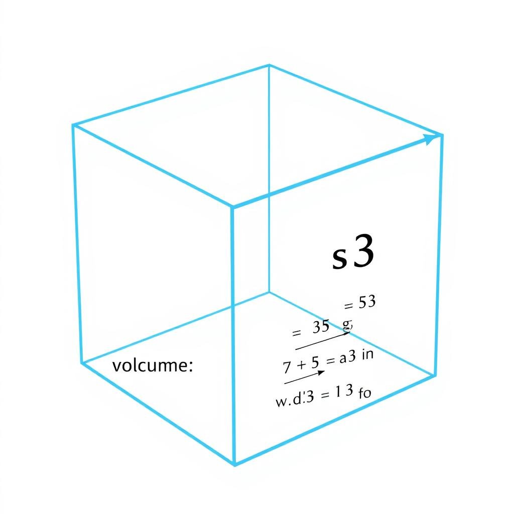 Cube with labeled dimensions showing volume calculation