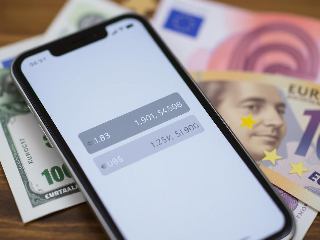 Currency conversion between US dollars and Euros on a digital conversion calculator