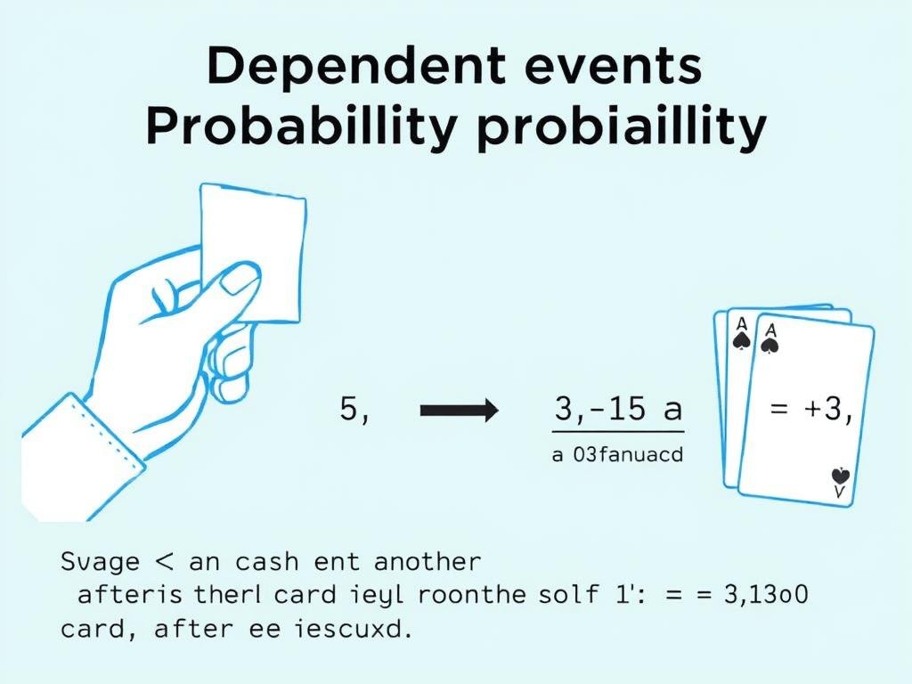 Dependent events probability showing cards being drawn from a deck without replacement