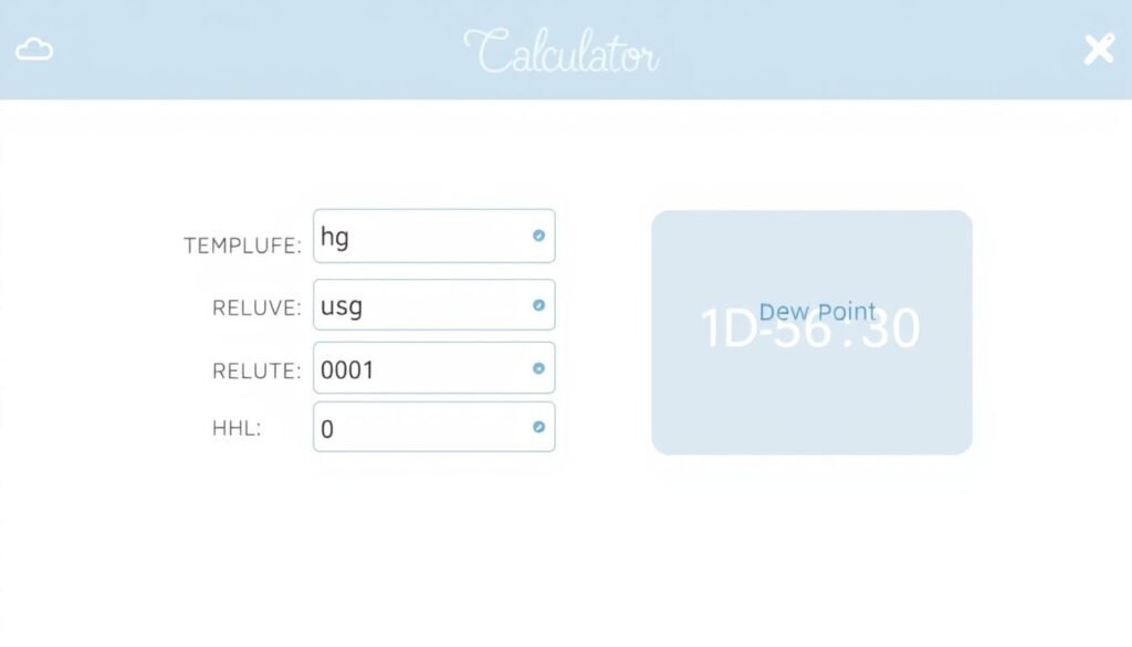 Dew Point Calculator showing temperature and humidity inputs with resulting dew point