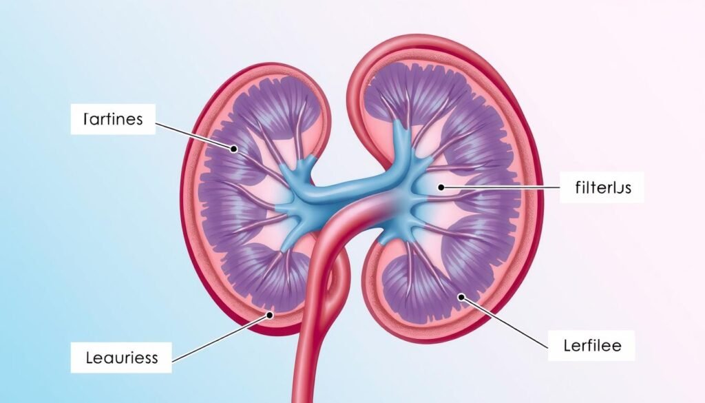 Diagram showing how glomerular filtration works in the kidney