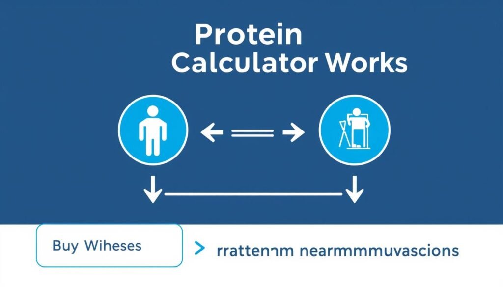 Diagram showing how the protein calculator determines daily protein requirements based on body weight, activity level, and fitness goals