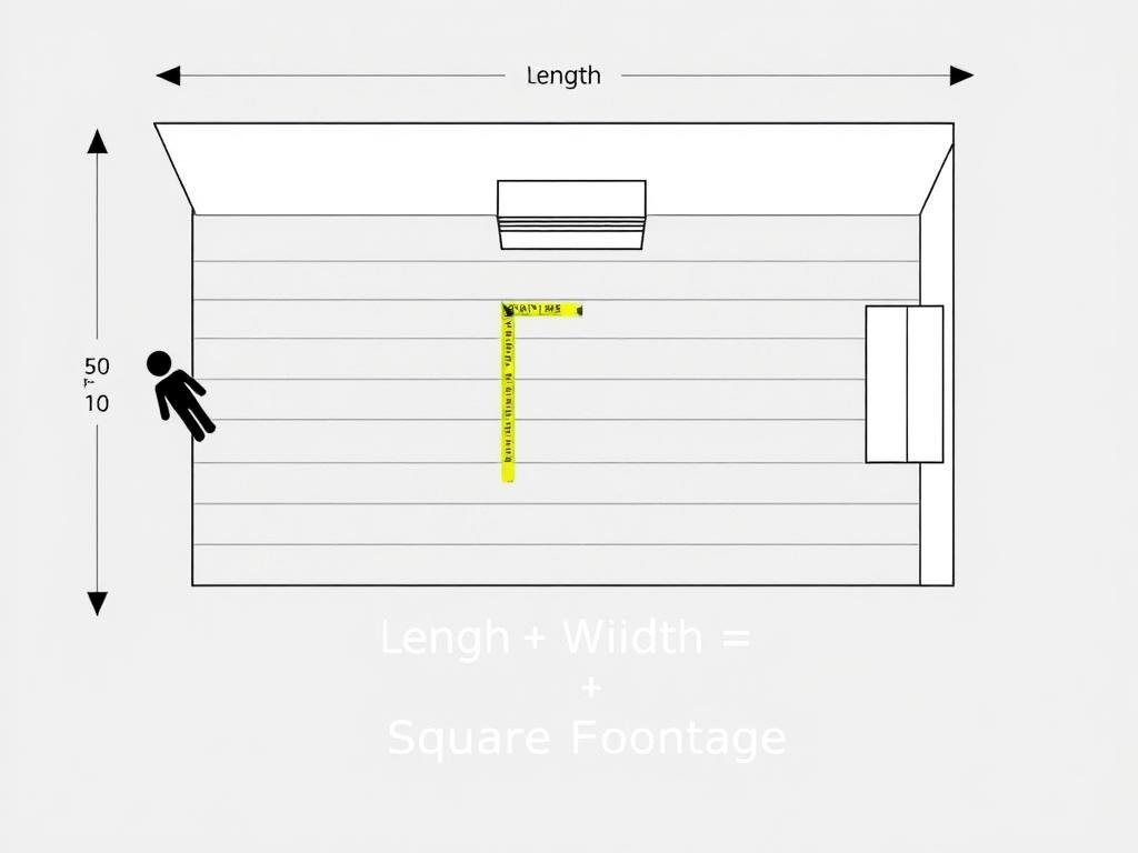 Diagram showing length and width measurement of a rectangular room for square footage calculation