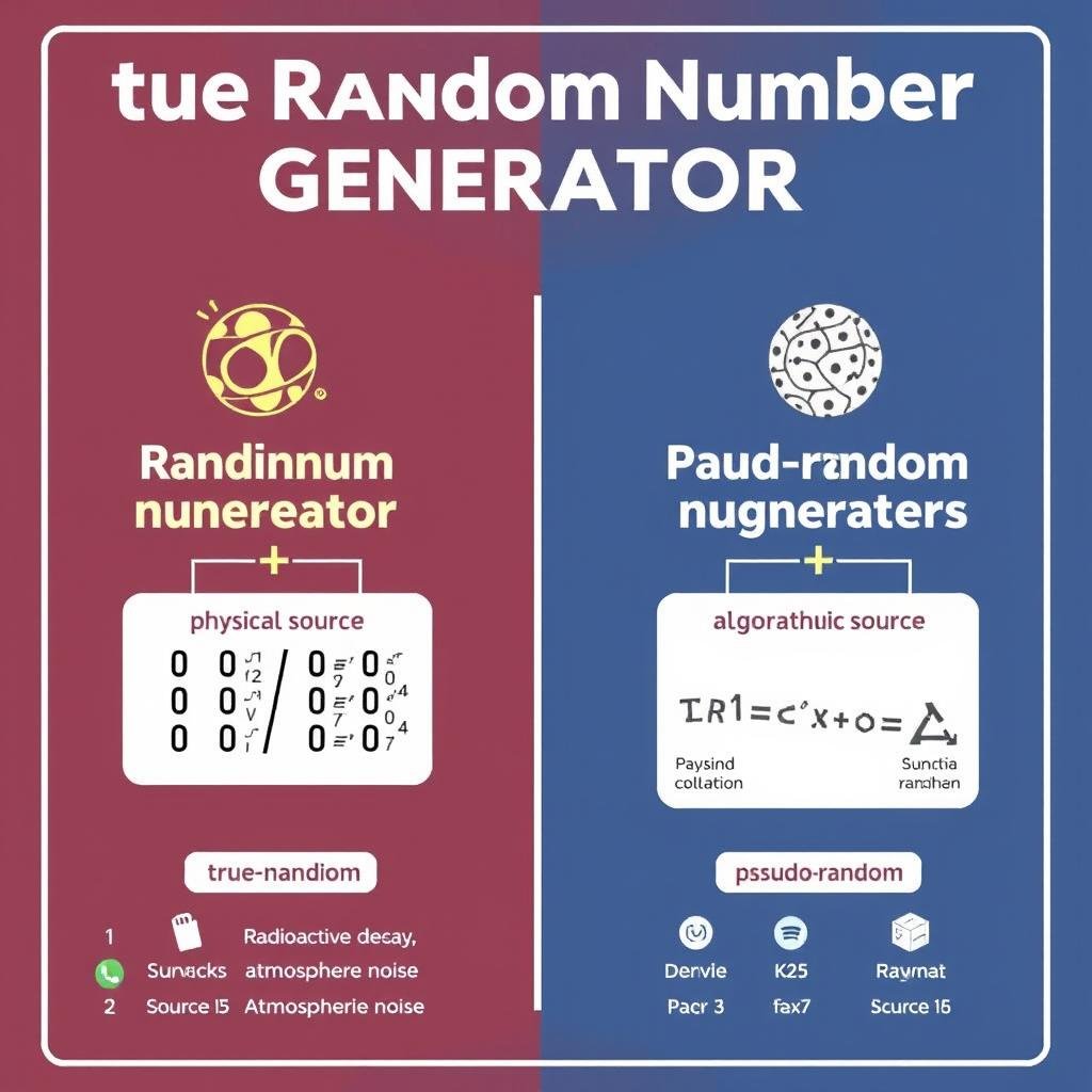 Diagram showing the difference between true random and pseudo random number generators