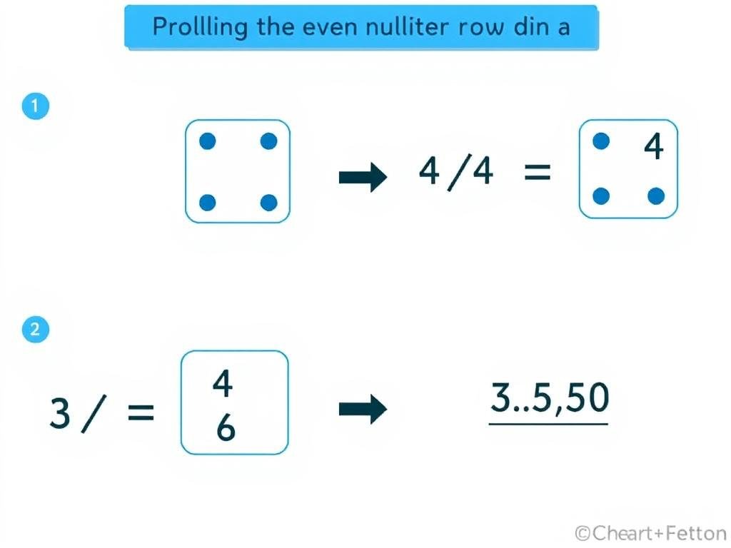 Dice showing calculation of probability for rolling an even number