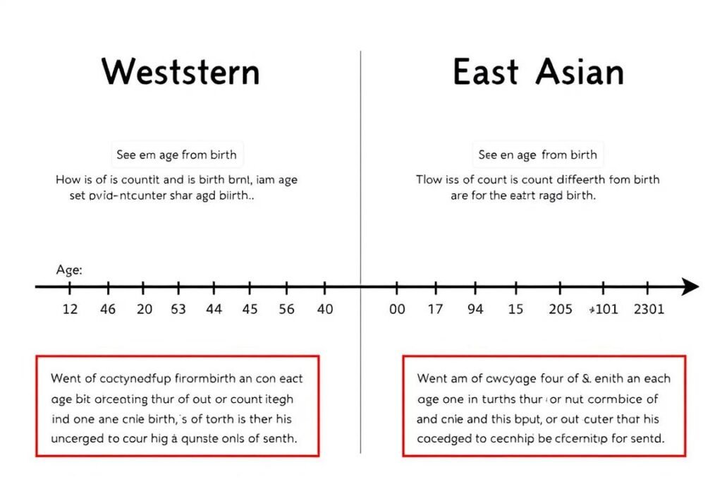 Different age counting systems across cultures showing East Asian and Western methods