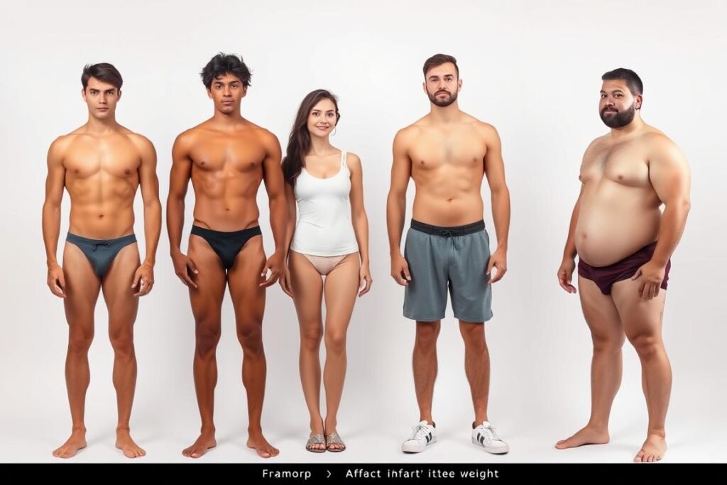 Different body types showing how frame size affects ideal weight