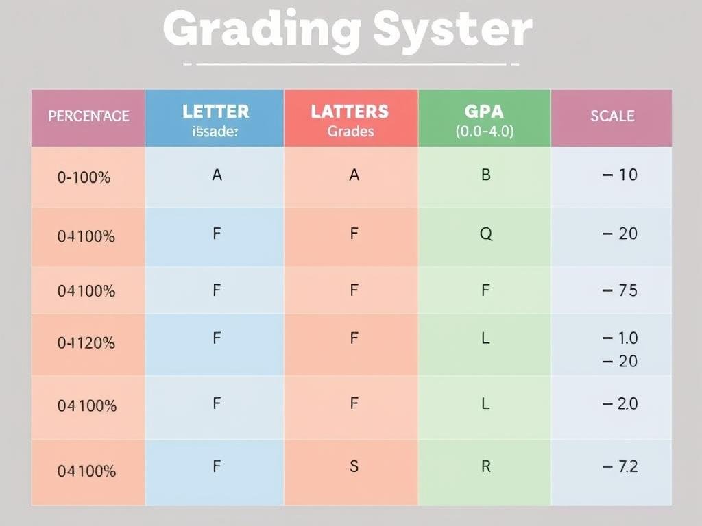 Different grading systems chart showing percentage letter and GPA scales