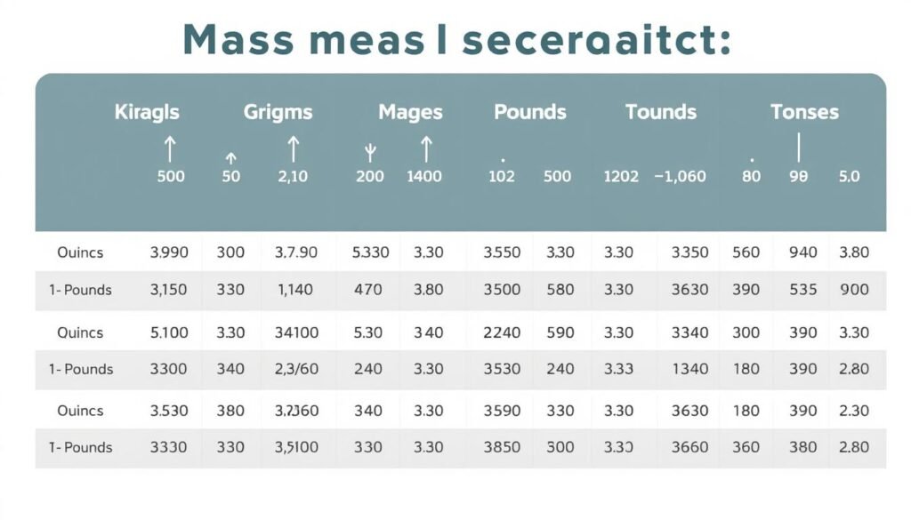 Different mass measurement units shown with equivalent values