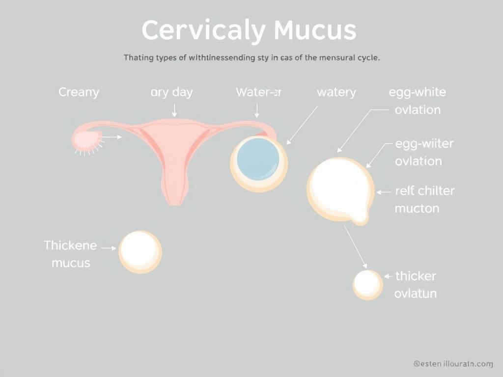 Different types of cervical mucus throughout menstrual cycle