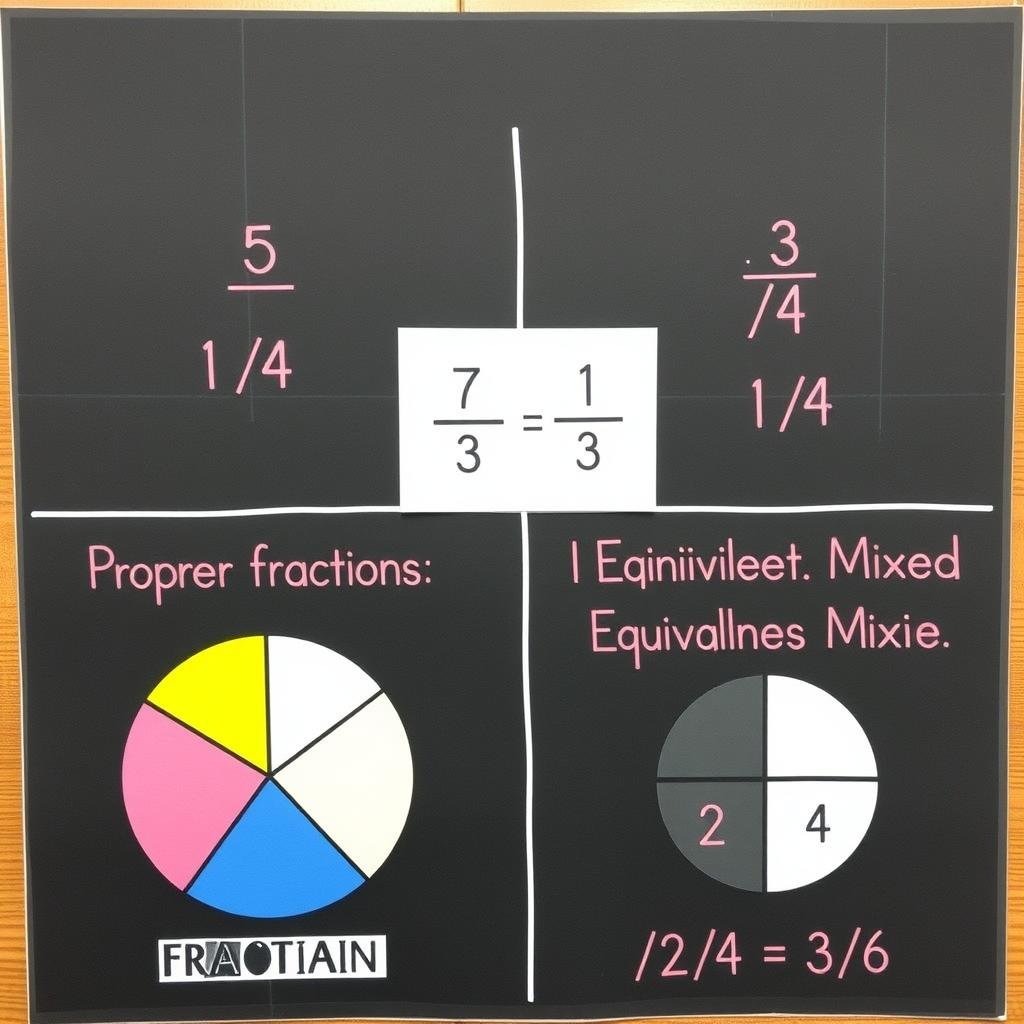 Different types of fractions illustrated with visual examples