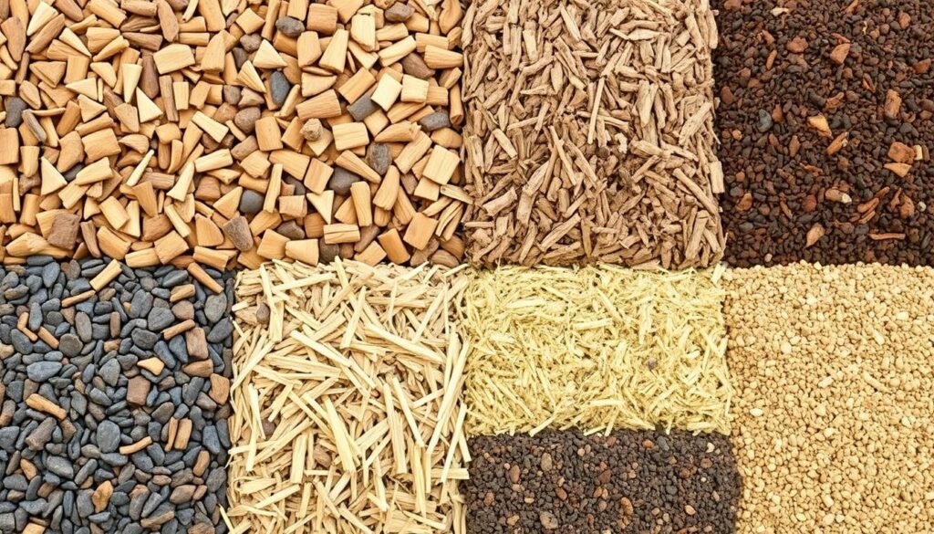 Different types of mulch displayed side by side for the Mulch Calculator