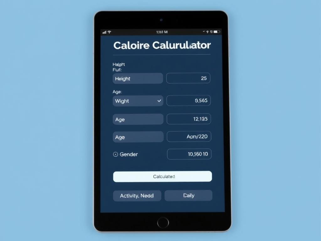 Digital calorie calculator showing daily calorie needs calculation