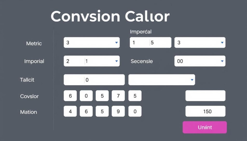Digital conversion calculator interface showing unit conversion between metric and imperial systems