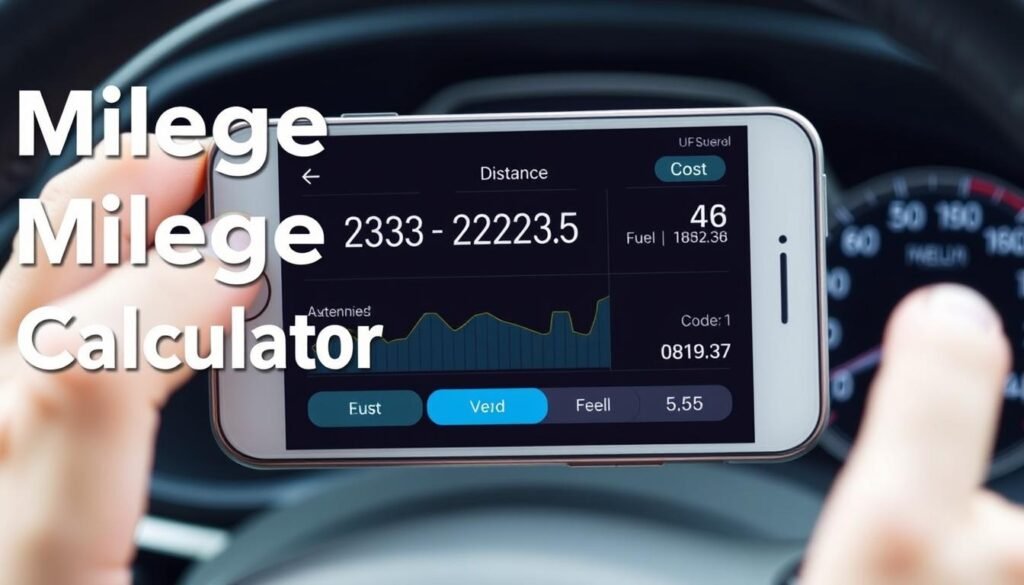 Digital mileage calculator showing distance and fuel cost calculations