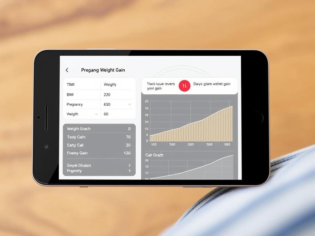 Digital pregnancy weight gain calculator showing BMI categories