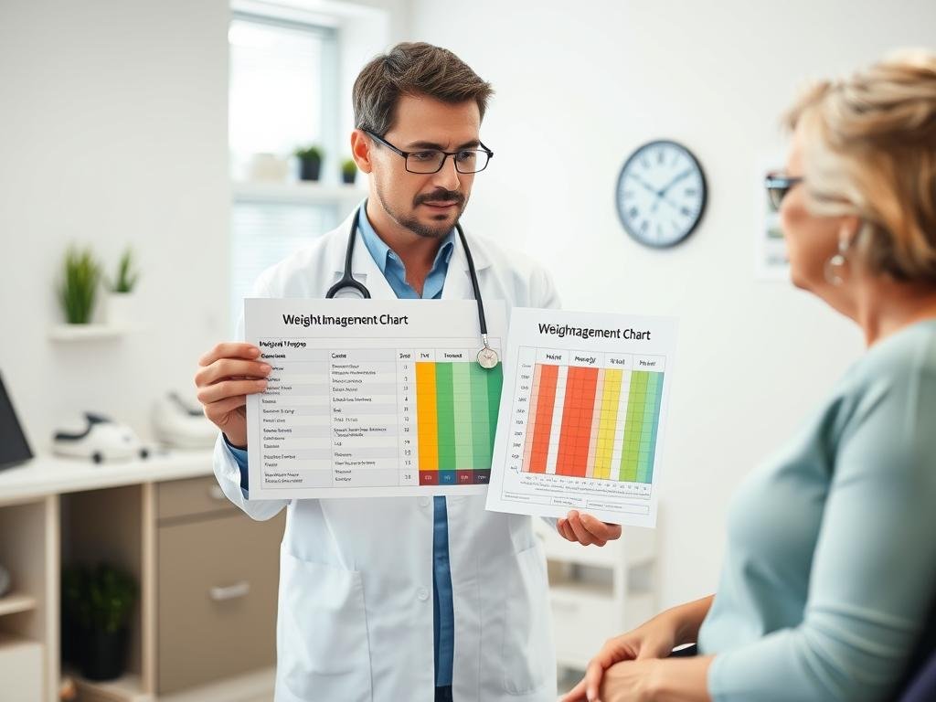 Doctor discussing weight management chart with patient