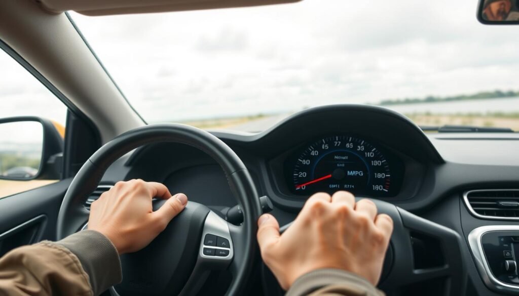 Driver practicing smooth acceleration for better fuel efficiency