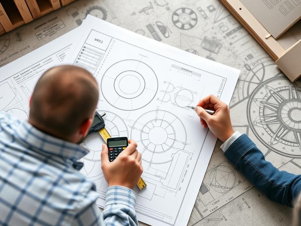 Engineer using circle calculations for construction project