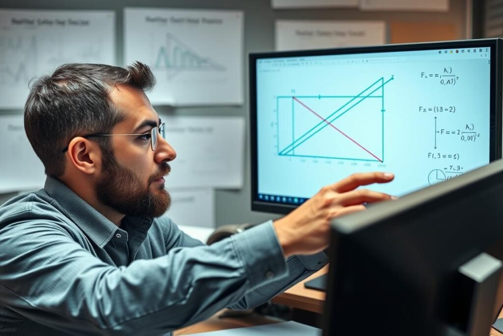Engineer using right triangle principles to analyze force vectors