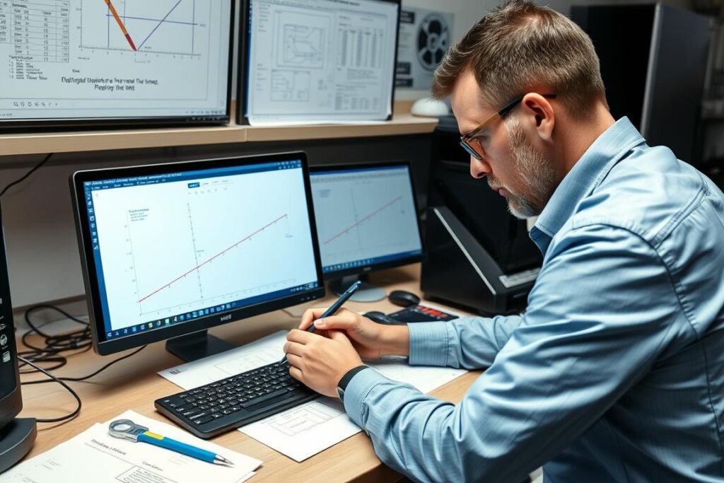 Engineer using the Pythagorean Theorem Calculator for force calculations