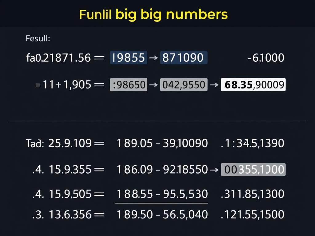 Examples of big number calculations showing factorials and exponents