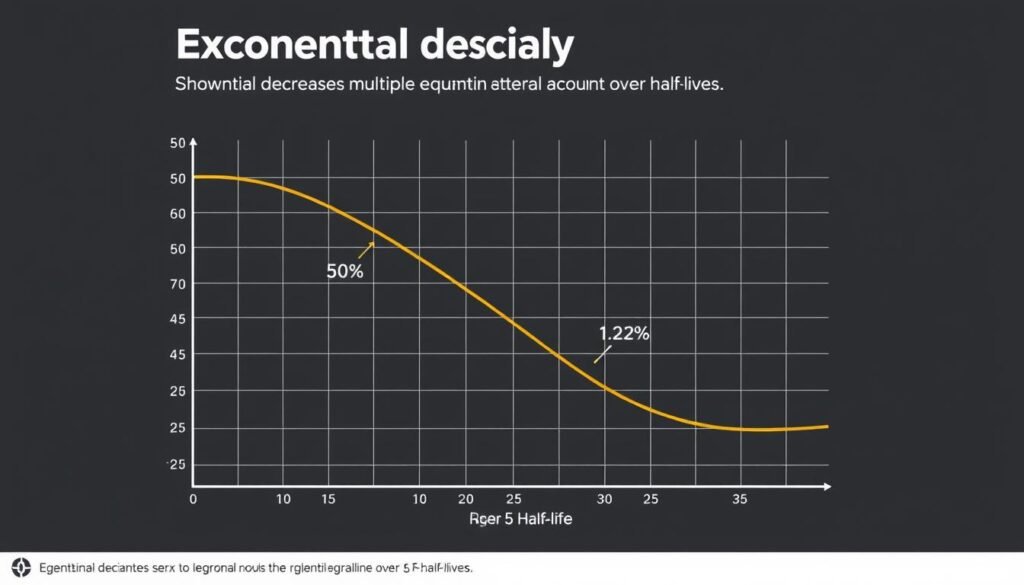 Exponential decay graph showing multiple half life periods calculated with a half life calculator