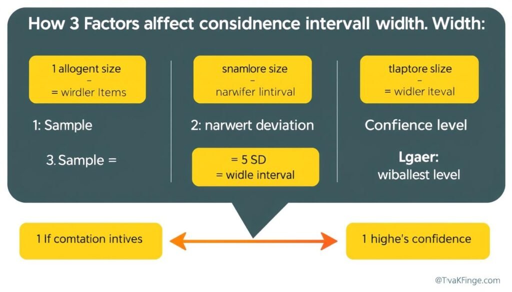 Factors affecting confidence interval width showing sample size standard deviation and confidence level effects